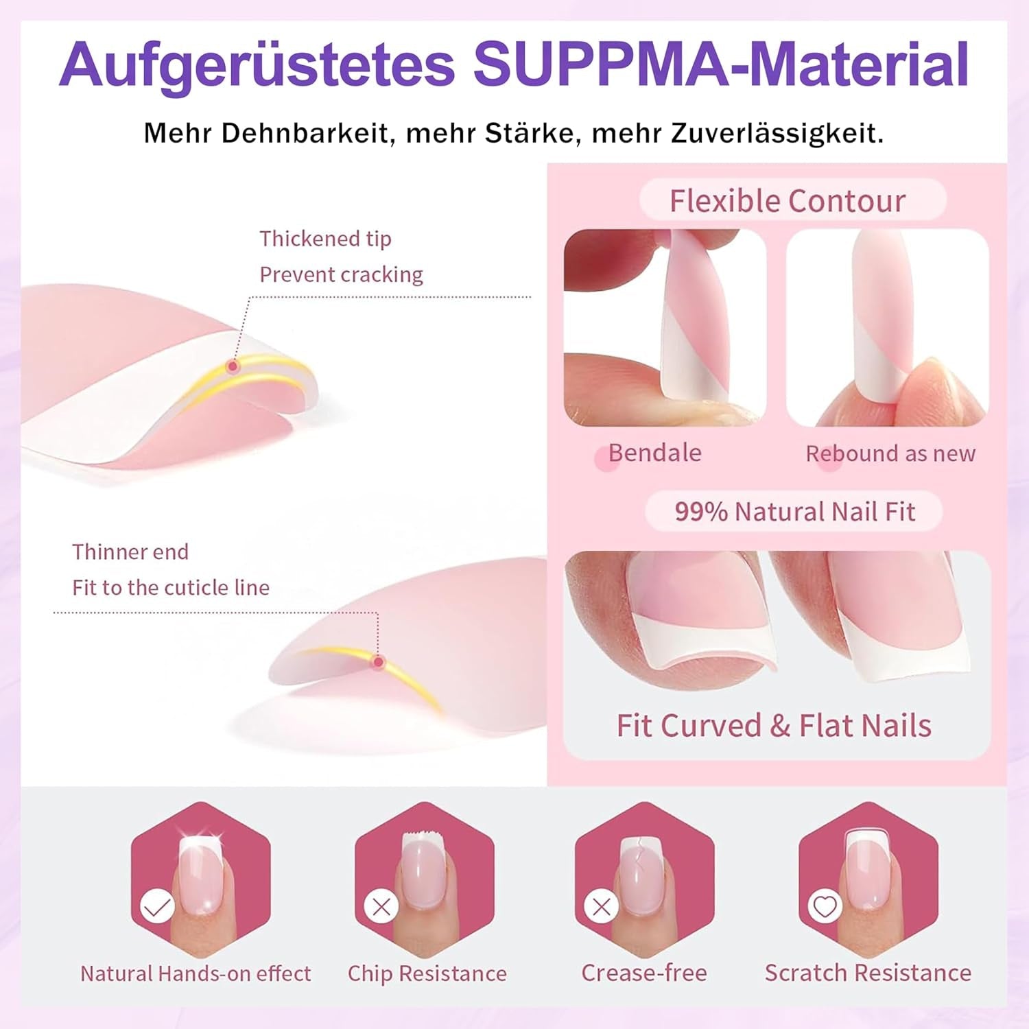 Set 420 de unghii false - Unghii tip balerina cu gel moale, acoperire completă, unghii artificiale cu gradient alb nud pentru lipire, unghii false pentru arta unghiilor (Ballerina White Nude)