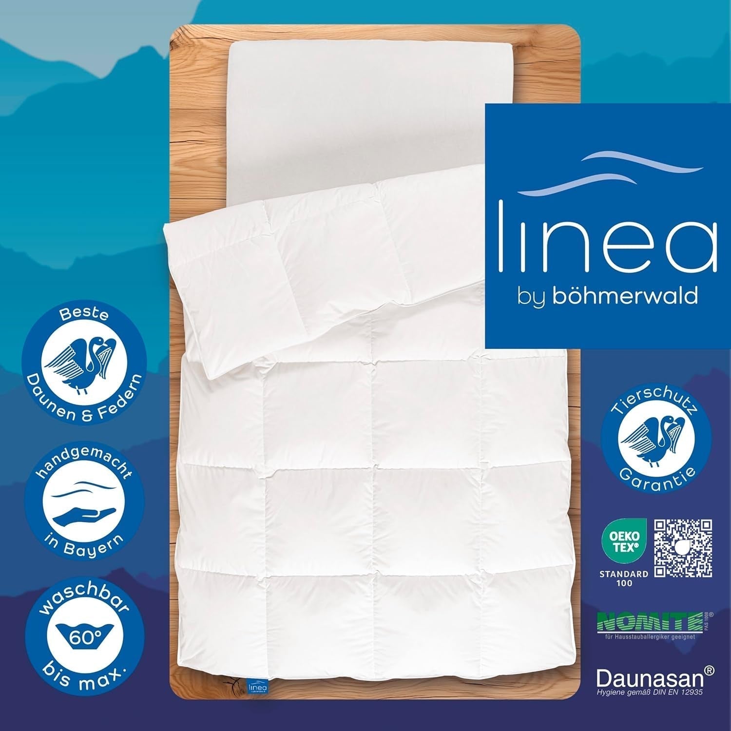 Allnights paplan közepes paplan 135X200 100% új toll és pehely allergiabarát Mosható 60°C-ig Made in Germany Fehér paplanok és paplanok Naty Shop