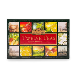Ahmad Tea - Twelve Teas - Sortiment de 12 sortimente de ceai negru și ceai verde cu diferite arome - 60 pliculețe de ceai ambalate individual, sigilate pentru păstrarea aromelor, cu panglică, 120 g ceai