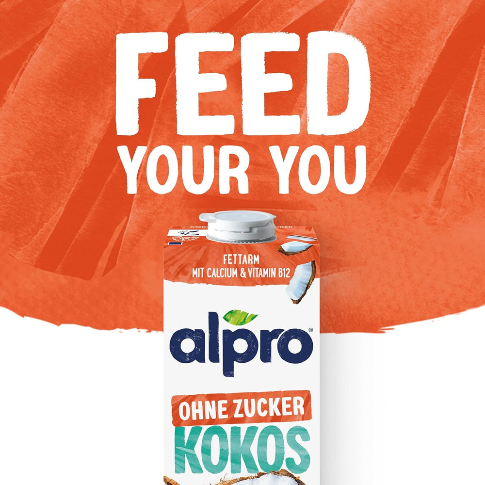Alpro Kokosnussdrink ohne Zucker – Ohne Süßstoffe – Vegán és tejföl – Von Natur aus lactosefrei und fettarm – Gazdag kalcium és vitamin – 8 x 1 L