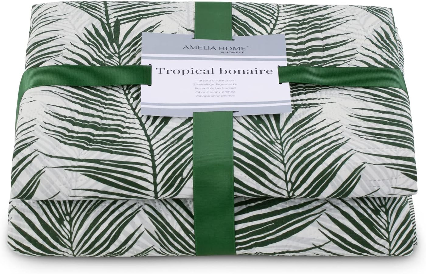 Ameliahome Ágytakaró Ágytakaró 170X210 cm Kétoldalas Easy Care Ágytakaró Növénymintás Zöld Fehér Tropical Bonaire Ágyak és Takarók Besuche den AmeliaHome-Store