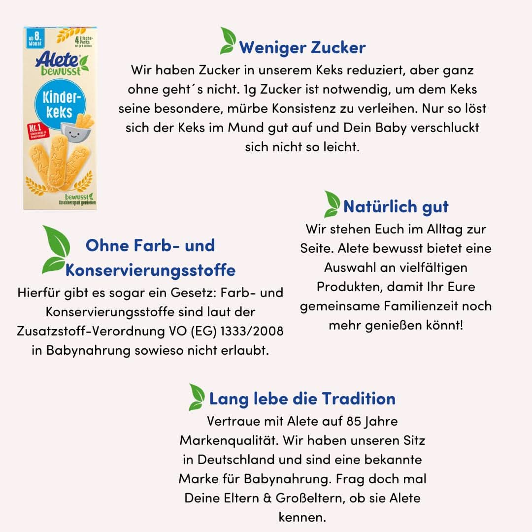 Alete, Keksz gyerekeknek, 8. hónapostól, búzavajjal, 180 g Mother and Child Naty Shop