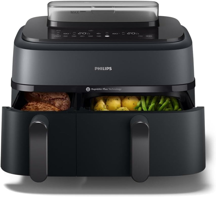 Philips Airfryer Dual Basket 3000 Series, 9L, 2 kosár, 2 edény egyszerre készen, Rapidair plus hot air technológia Berendezések Naty Shop Steam Dual Basket 9 L