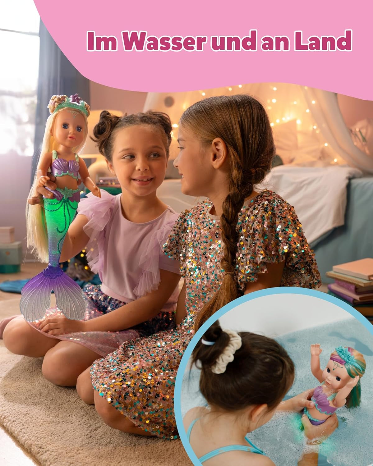 BABY Born Mermaid - Păpușă înaltă de 43 cm - Păr de înaltă calitate cu șuvițe colorate - Aripioară luminoasă - Funcționează cu baterii - Potrivit pentru copii de la 3 ani în sus, verde Papusi Naty Shop