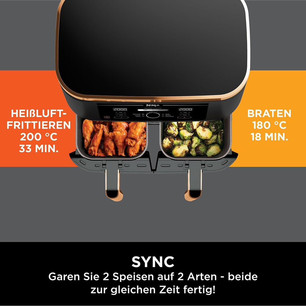 Ninja Foodi AF400EUCP MAX kétzónás légfrissítő, 9,5 literes Airfryer, 2 rekeszes, fogóval, tapadásmentes bevonattal, háztartási gépekkel Naty Shop