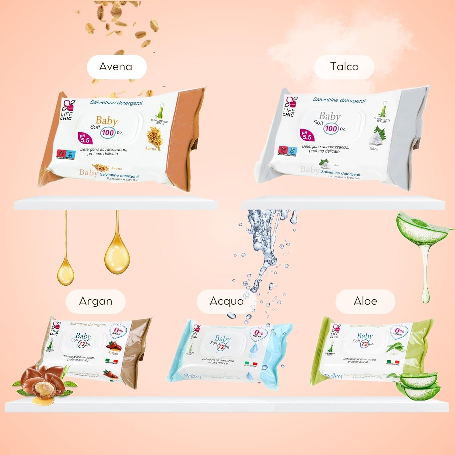 Talkumos babakendők érzékeny bőrre, alkoholmentes, bőrbarát, pH 5,5, enyhén illatosított, 1200 darab (12 csomag)