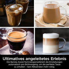 Aparat de cafea Ninja Luxe Pro 3 în 1 cu râșniță și spumator pentru latte, cappuccino, Cold Brew și espresso, ușor de utilizat, 5 presetări pentru spumator, argintiu, ES701EU