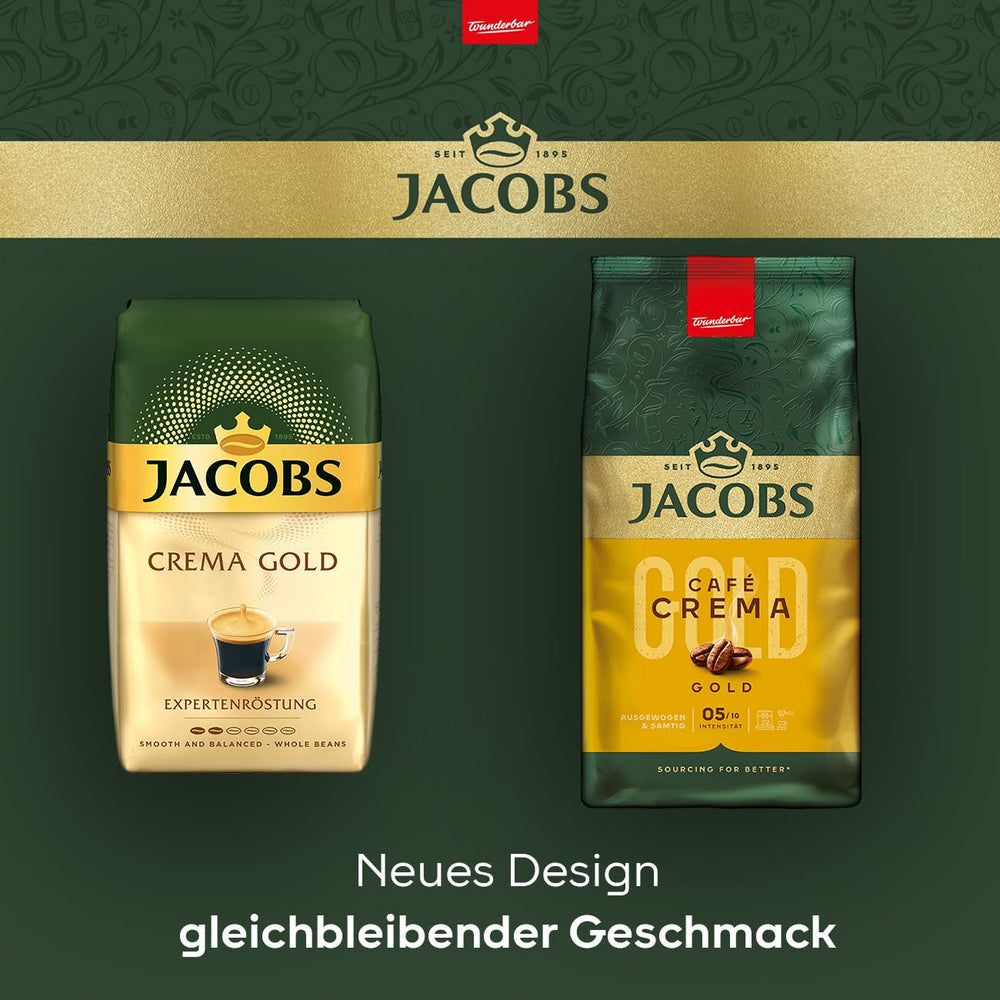 Jacobs Café Crema Gold Kaffeebohnen 1Kg – Vollmundig, Aromatisch, Fruchtige Note, Arabica & Robusta Bohnen, Intensität 5/10, Ideal Für Café Crema Naty Shop