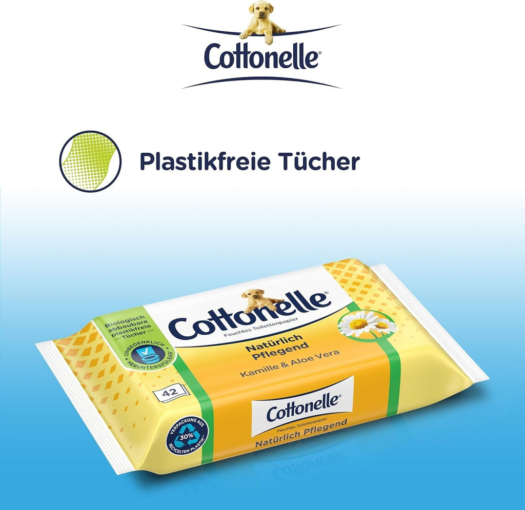 Șervețele umede, Îngrijire naturală - Mușețel și Aloe Vera, Biodegradabilă, Fără plastic, Reclosabilă, Pachet avantajos, 12 X 42 șervețele umede