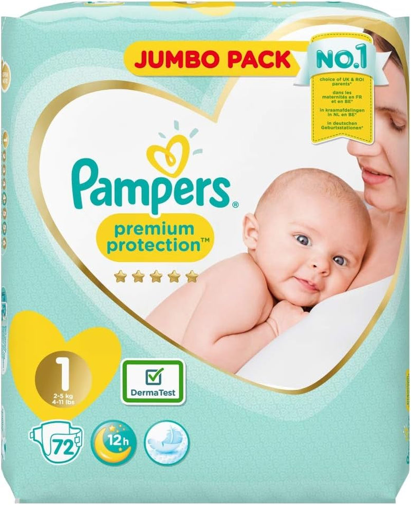 Pampers Premium Protection pelenka új babáknak, Jumbo csomag, 1-es méret, 72 db