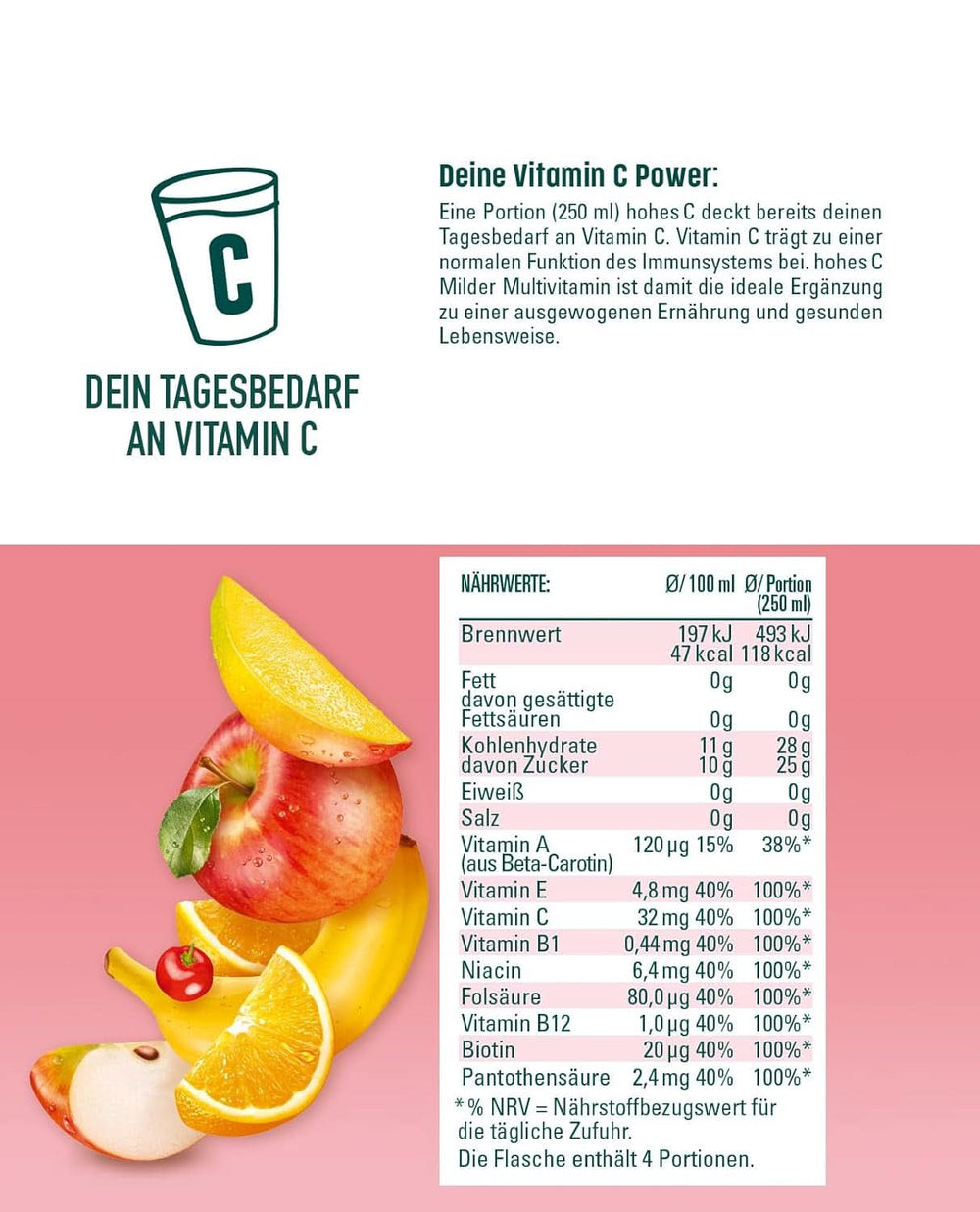 High C Mild Multivitamin (1 x 1,5 l), 100% gyümölcslé, alma, narancs, acerola, mangó, 7 vitamin, törvény szerint hozzáadott cukrot nem tartalmaz, kevesebb sav, Vegán alkoholmentes italok Naty Shop