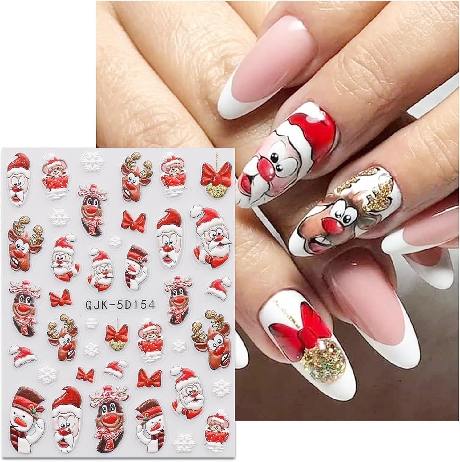 JMEOWIO 3D Nagelsticker Weihnachten Nail Art Sticker Selbstklebend Nagelaufkleber 5D Stereoskopisch Schneeflocke Xmas Winterurlaub Niedlich Dekoration Nageldesign Zubehör 4 Blatt
