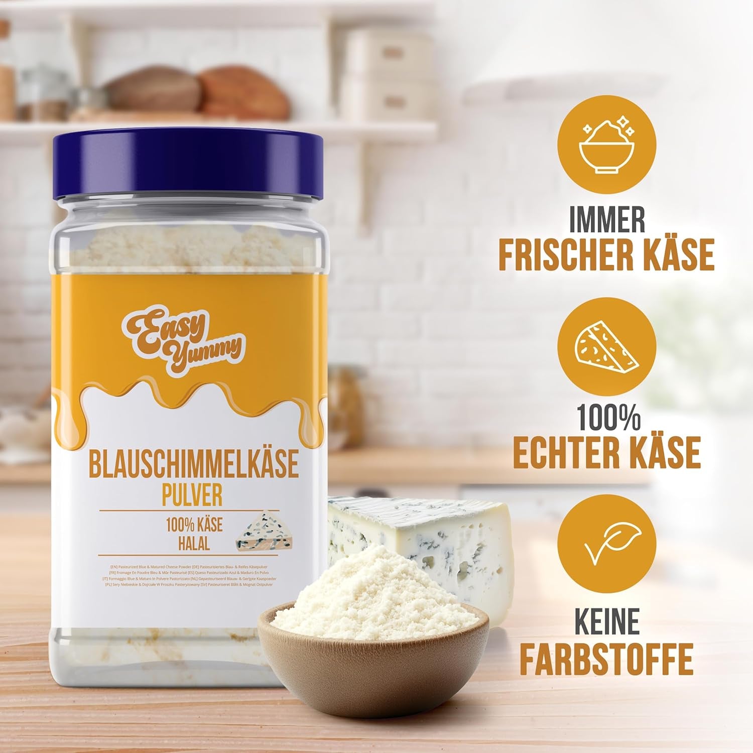 EASY YUMMY - Käsepulver 300g | Azonnali Käsegeschmack für Mahlzeiten & Snacks | Immer Bereit, Keine Kühlung Nötig | Aus 100% valódi sajt | Ideális akár pattogatott kukorica öntetként