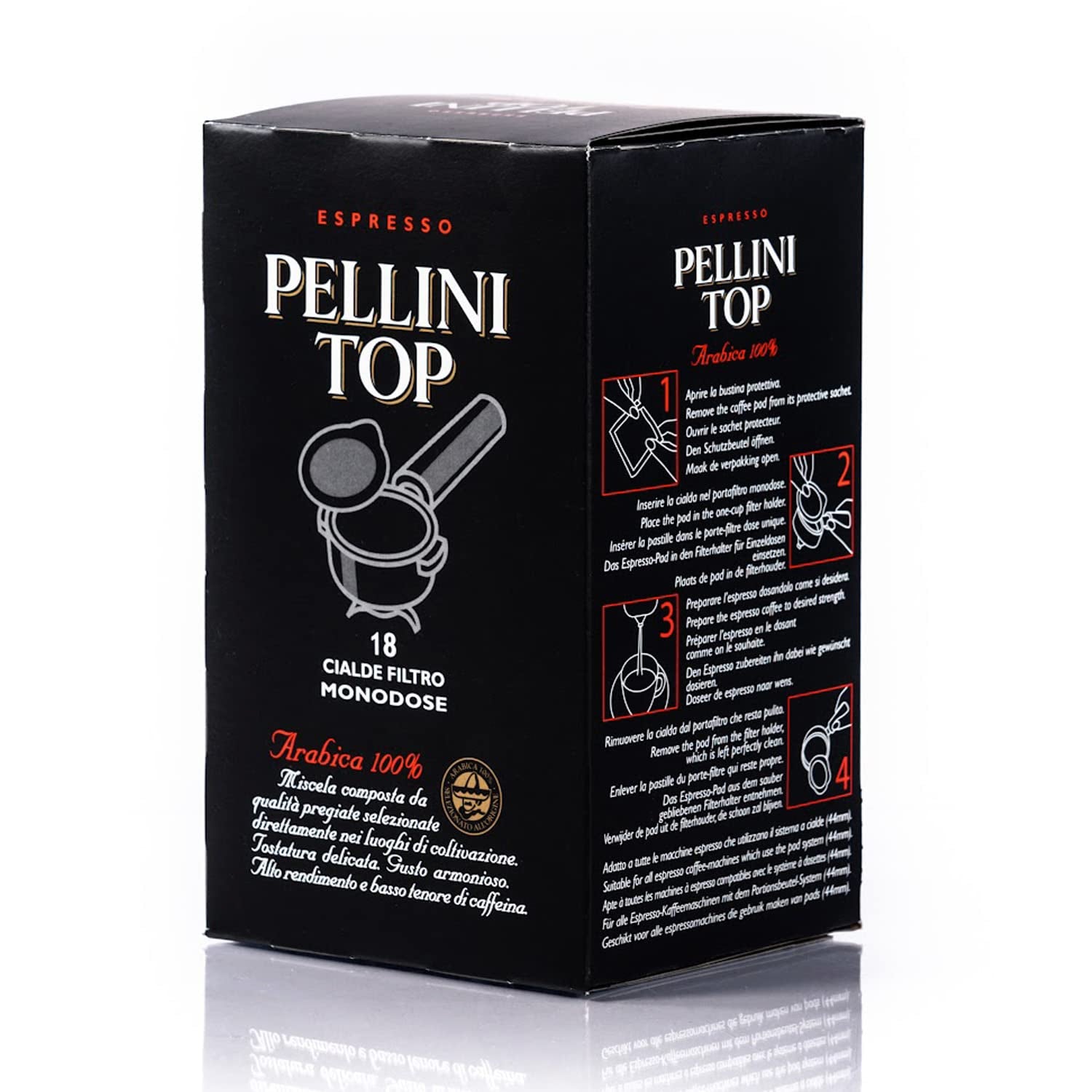Pellini Caffè, Espresso Pellini Top 100% Arabica - 6 Packungen mit 18 Pads (6x126 g, insgesamt 108 Pads)
