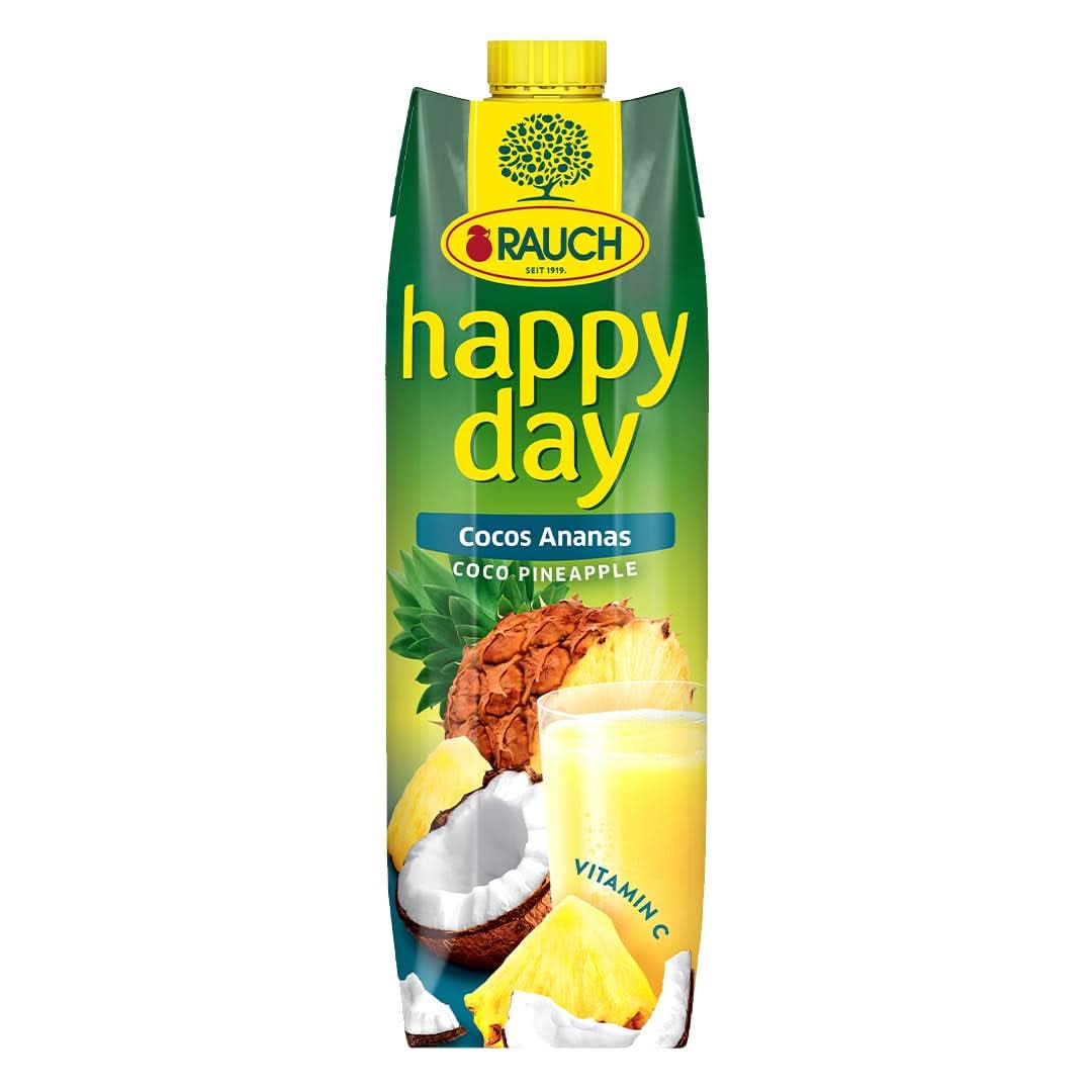 Rauch Happy Day Kókuszos-ananász | Utazás a karibi térségbe | Ananász gyümölcslé és kókuszvíz | 6 x 1 literes, Tetra Prisma Alkoholmentes italok Naty Shop