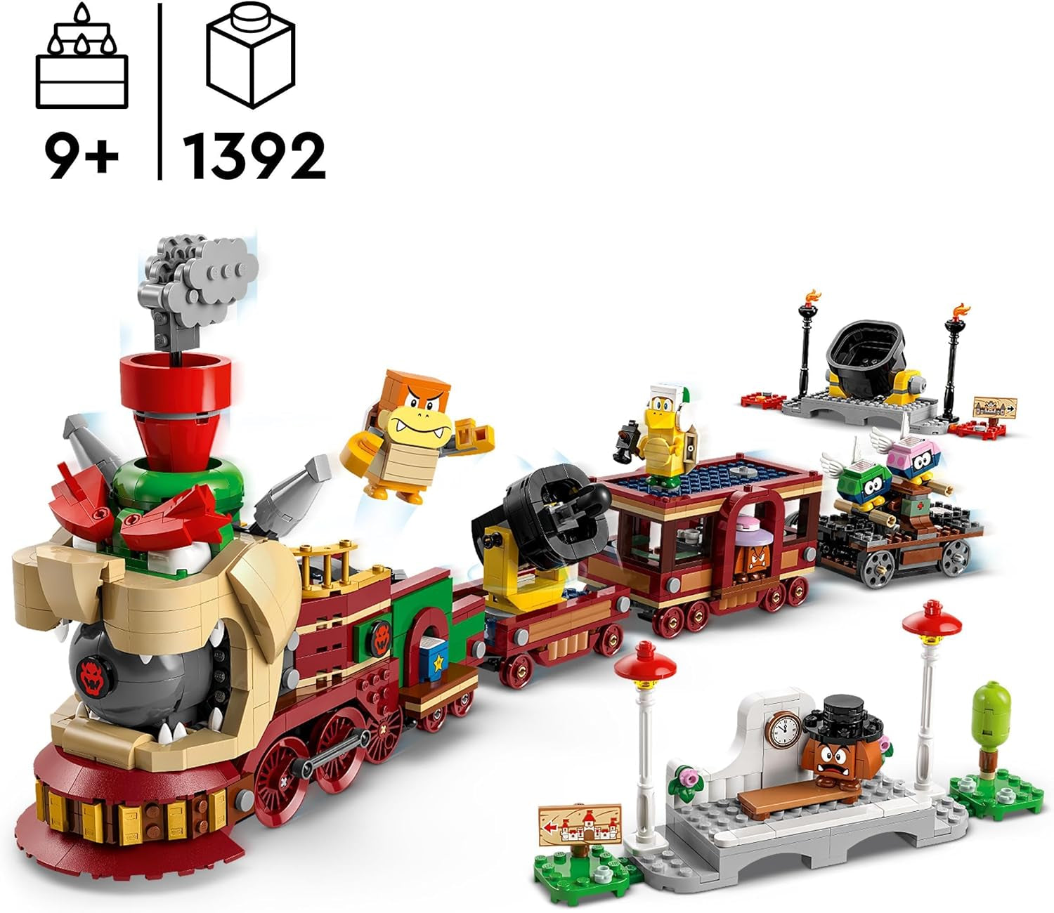 LEGO Super Mario Express Bowser Train Kids Kalandjátékkészlet Hammer Brother 2 gumival és 2 parapunctures Nintendo ajándék fiúknak lányoknak játékosoknak 71437 építőkészlet Besuche den LEGO-Store