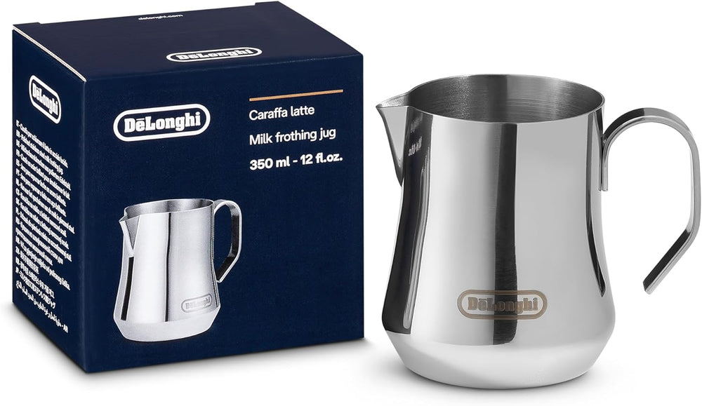 De'Longhi Milk Pitcher DLSC060, ulcior de lapte pentru spumare manuală, mâner ergonomic, capacitate 350 ml, oțel inoxidabil