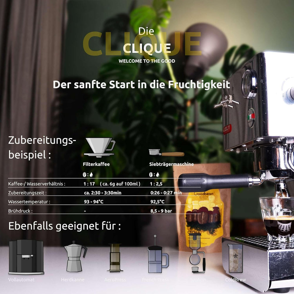 Die Clique | Kaffee | Omni Roast - 100% Arabica | Filterkaffee/spritziger Espresso | ganze Bohne (500g)