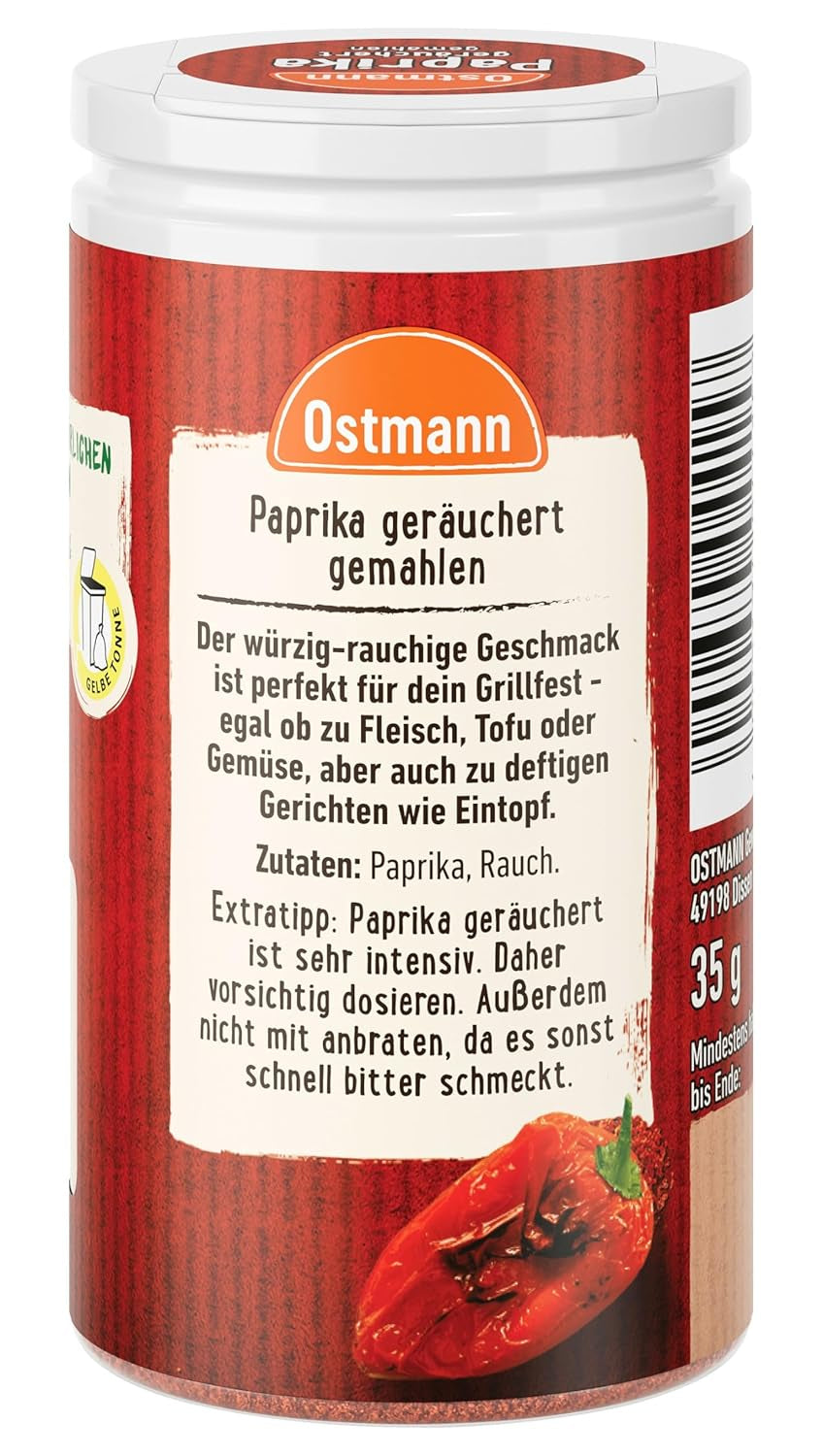 Ostmann Gewürze - Paprika geräuchert | Rauchiges Aroma für Bratkartoffeln, Gulasch oder Rührei | 35 g Der Streudose-ban