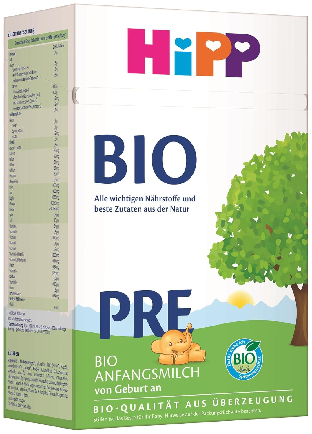 HiPP PRE bio csecsemőtej (4 x 600g), születéstől fogva, csak laktózt tartalmaz szénhidrátként, a legjobb bio minőségű