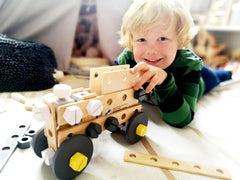 Small Foot Konstruktionsset Miniwob aus Holz, kreativer Bausatz mit Werkzeuge und Zubehör, ab 3 Jahren, 11810, Grey Yellow