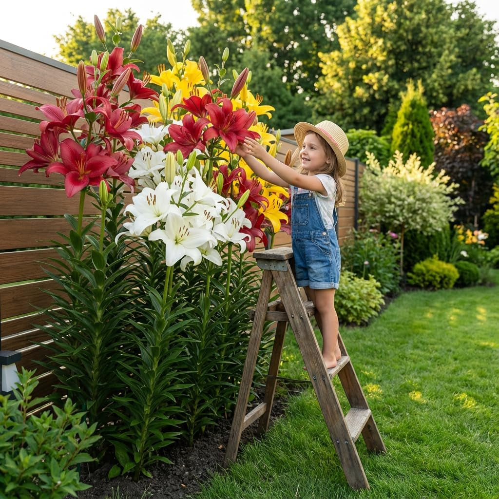 Óriás liliomhagymák gyűjteménye (15 virághagyma), 5 illatos fajta, színenként 5, holland Hardy évelő keverék a kertben (nagy hagymás, mag nélküli)