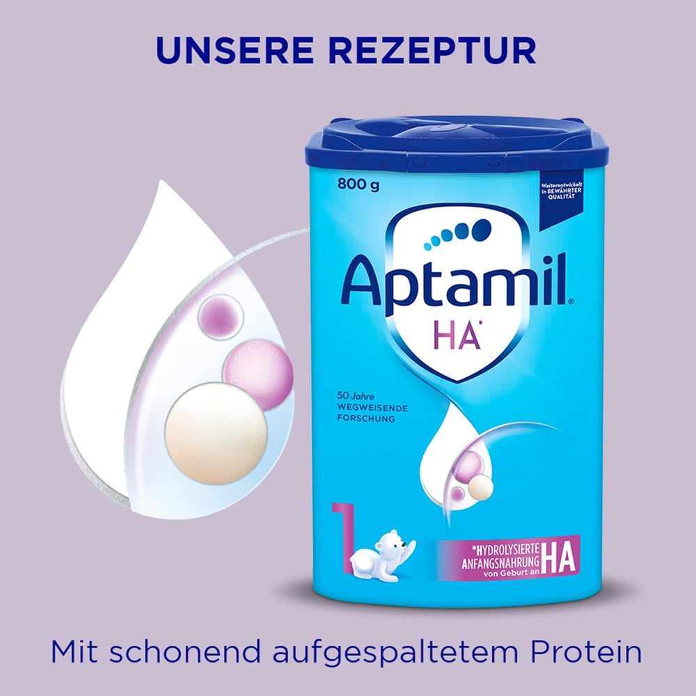 Aptamil HA 1 – Anfangsmilch von Geburt an, Mit DHA, Nur Lactose, Ohne Palmöl, Babynahrung, Milchpulver, 1x800 g (Packung mit 4)