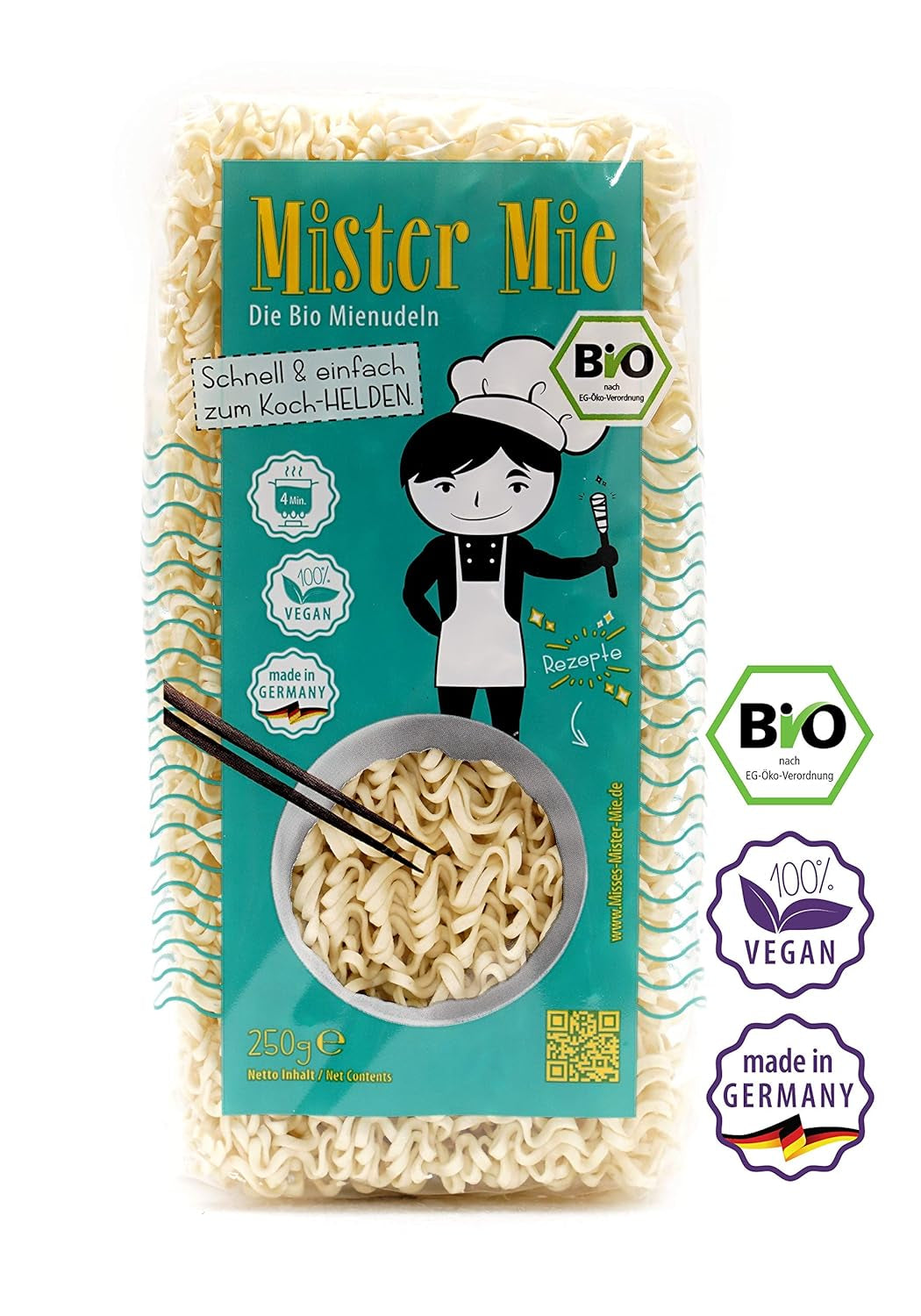 1 x 250g Mister Mie BIO tészta Vegán Mienudeln DE-ÖKO-003 Ázsiai tészta, Németországban készült