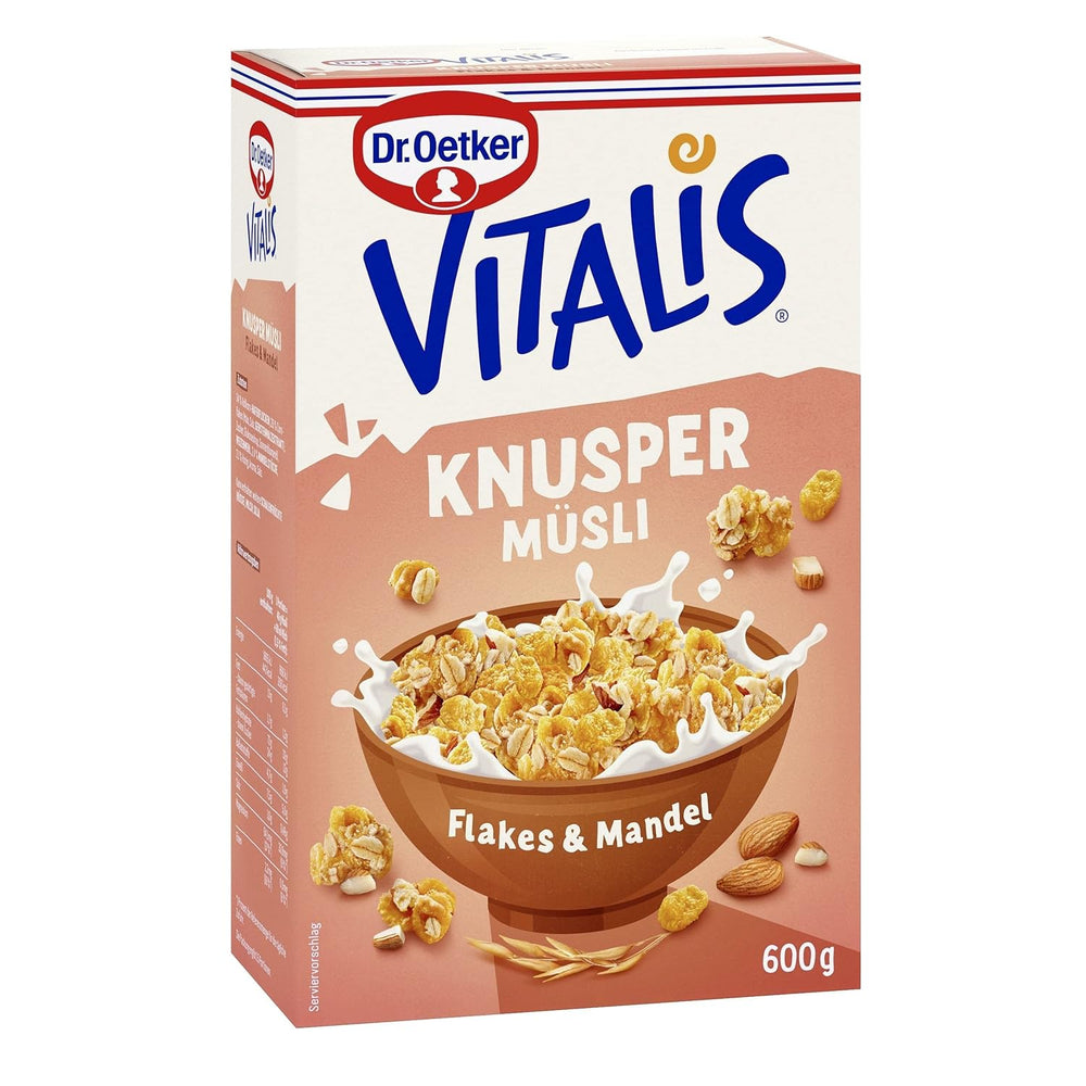 Dr. Oetker Vitalis Crunchy Flakes: Ropogós müzli kukoricapehellyel és manduladarabokkal, 5 db (5 x 600g) csomag