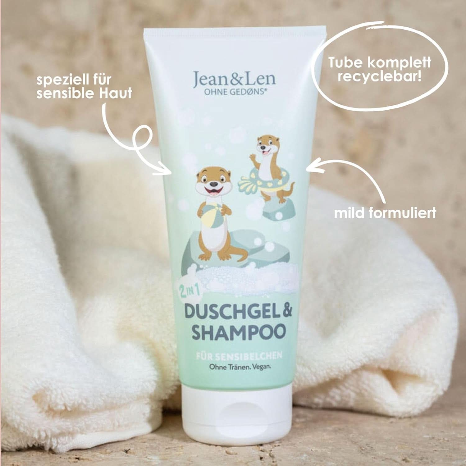 Jean & Len 2 in1, Gel de duș și șampon pentru copii sensibili, 200 ml Duș și baie Naty Shop
