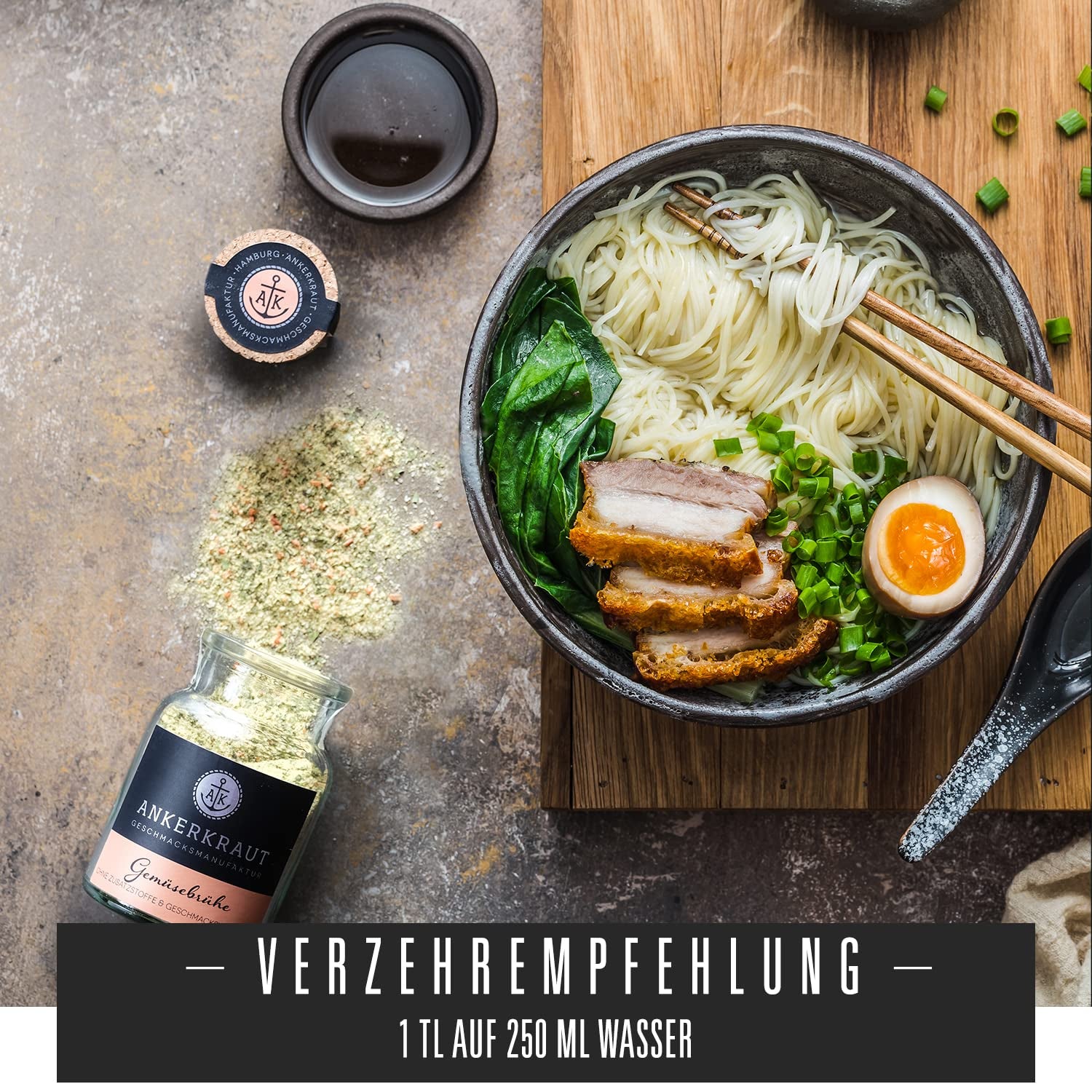Ankerkraut Gemüsebrühe, ohne Gemsckverstärker, ohne Zucker, 90g parafa üvegben, Mischung würzender Ingredient für Brühe