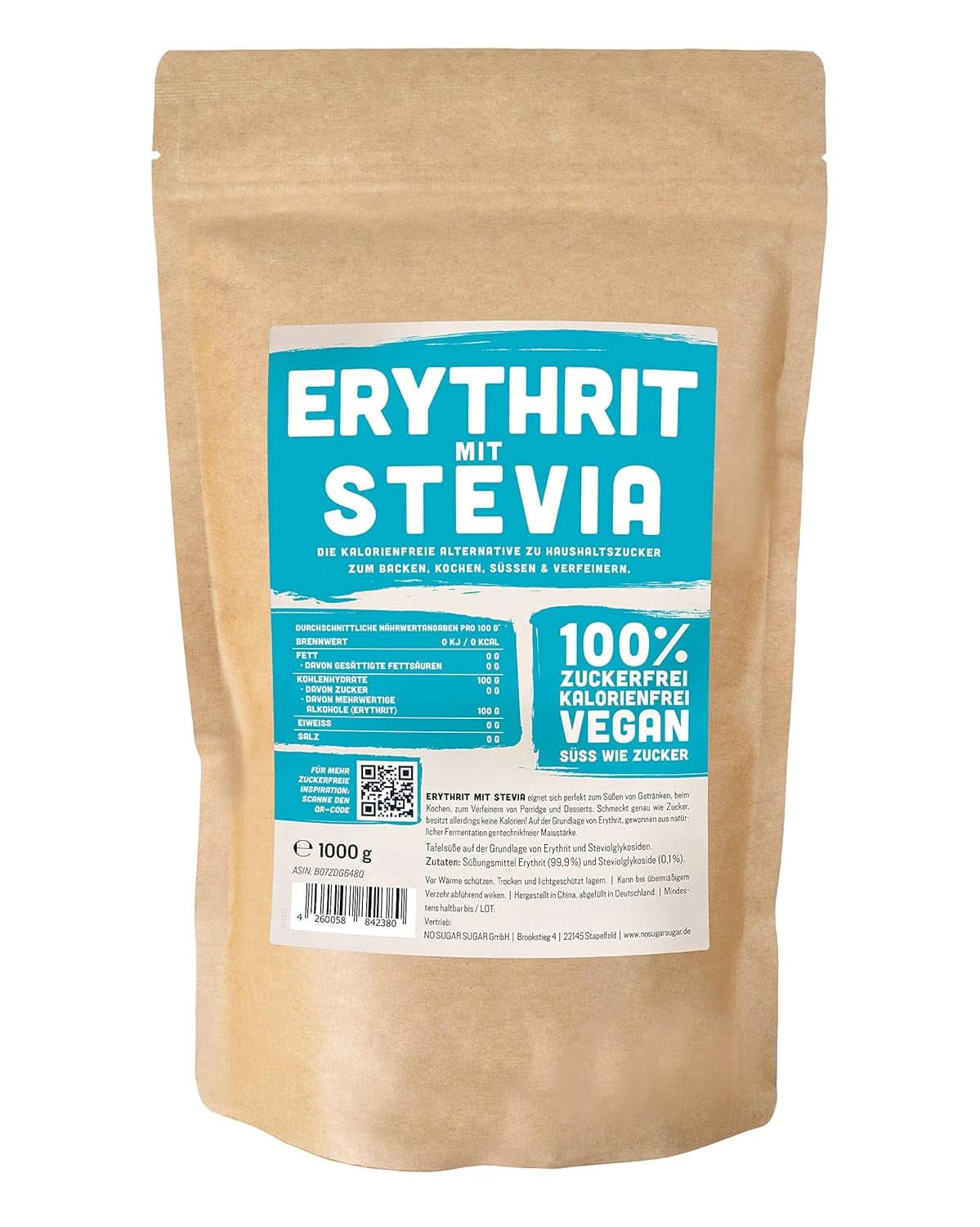 Eritrit + Stevia Természetes cukorpótló kalória nélkül 1:1, 1 kg Édesítőszerek Naty Shop