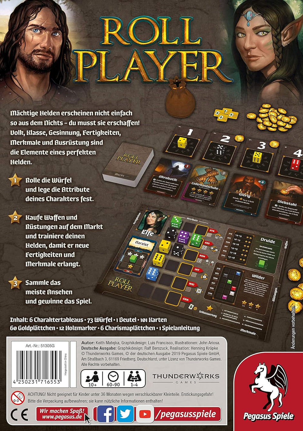 Pegasus Spiele 51305G - Roll Player (német kiadás), színes