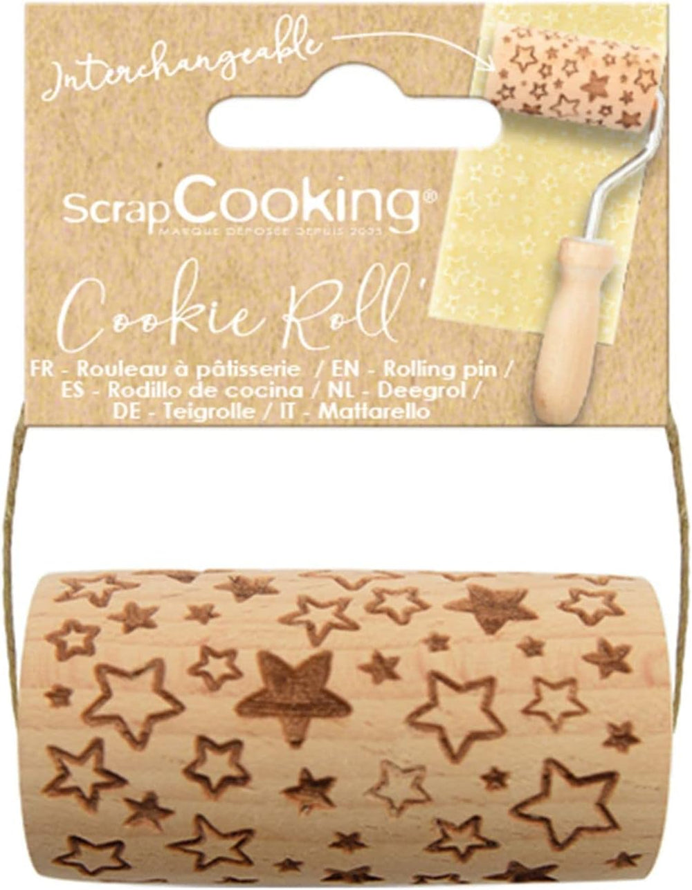FŐZÉS – Mini-Roller aus Holz "Stern" – Deko mit eingravierten Abdrücken in Relief – Backform für Dekoration von Keksen, Keksen, Keksen – 5302
