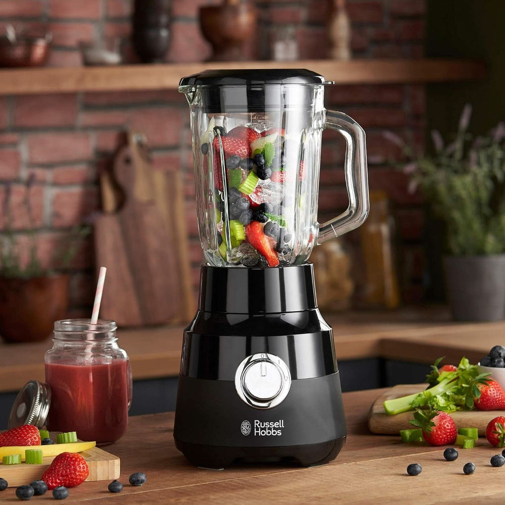 Russell Hobbs Standmixer [1.5L Glasbehälter] Matt Schwarz (Starker 0.9PS motor, Impuls-/Ice-Crush-Funktion, Edelstahlmesser, Bpa-Frei Mixer, Elektrischer Zerkleinerer, Smoothie-Maker) 24722 Natúr Shop