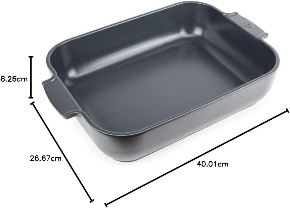 Peugeot Appolia Rechteckige Auflaufform Mit Griffen, Keramik, Schiefer / Grau, 8,3X40,5X27,2 cm, Fassungsvermögen: kb. 4 L, 60022 Sütőformák és tálcák Naty Shop