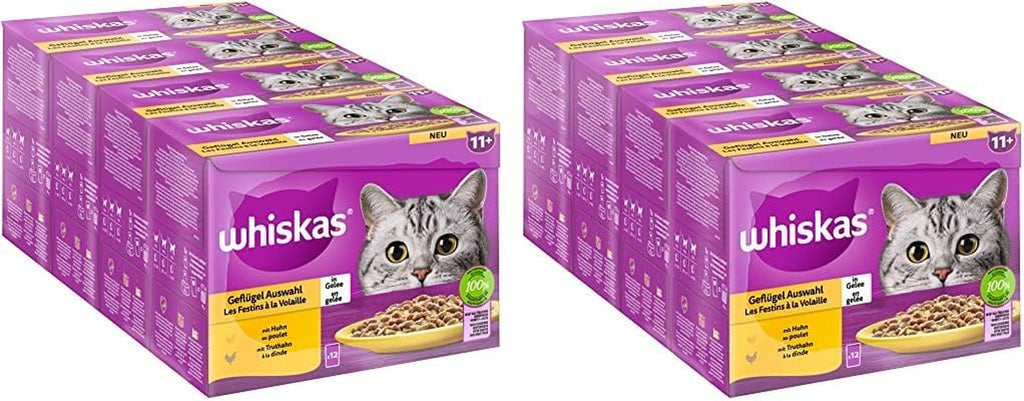 Hrană umedă pentru pisici Whiskas Adult 1+ Poultry selection in jelly, 120 pliculețe, 120X85G (1 pachet vrac) - Hrană umedă de înaltă calitate, Pentru pisici adulte