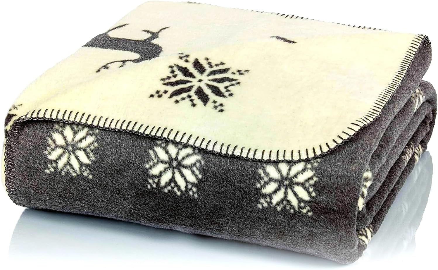 Glart szürke-bézs rénszarvas takaró XL 150X200 cm, puha és meleg gyapjútakaró kanapétakaróként, kanapé- és ágytakaró, plüss kihúzás - ujjatlan. Ideális kanapéba és gyerekszobába Ágyak és takarók Glart Alapértelmezett cím