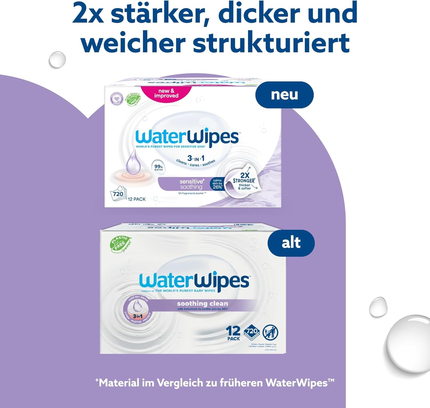 WaterWipes Sensitive+ nyugtató, tiszta nedves törlőkendők, 720 darab (12 csomag), 3 az 1-ben tisztító, ápoló és nyugtató, 99% víz növényi kivonattal, illatmentes baba nedves törlőkendők