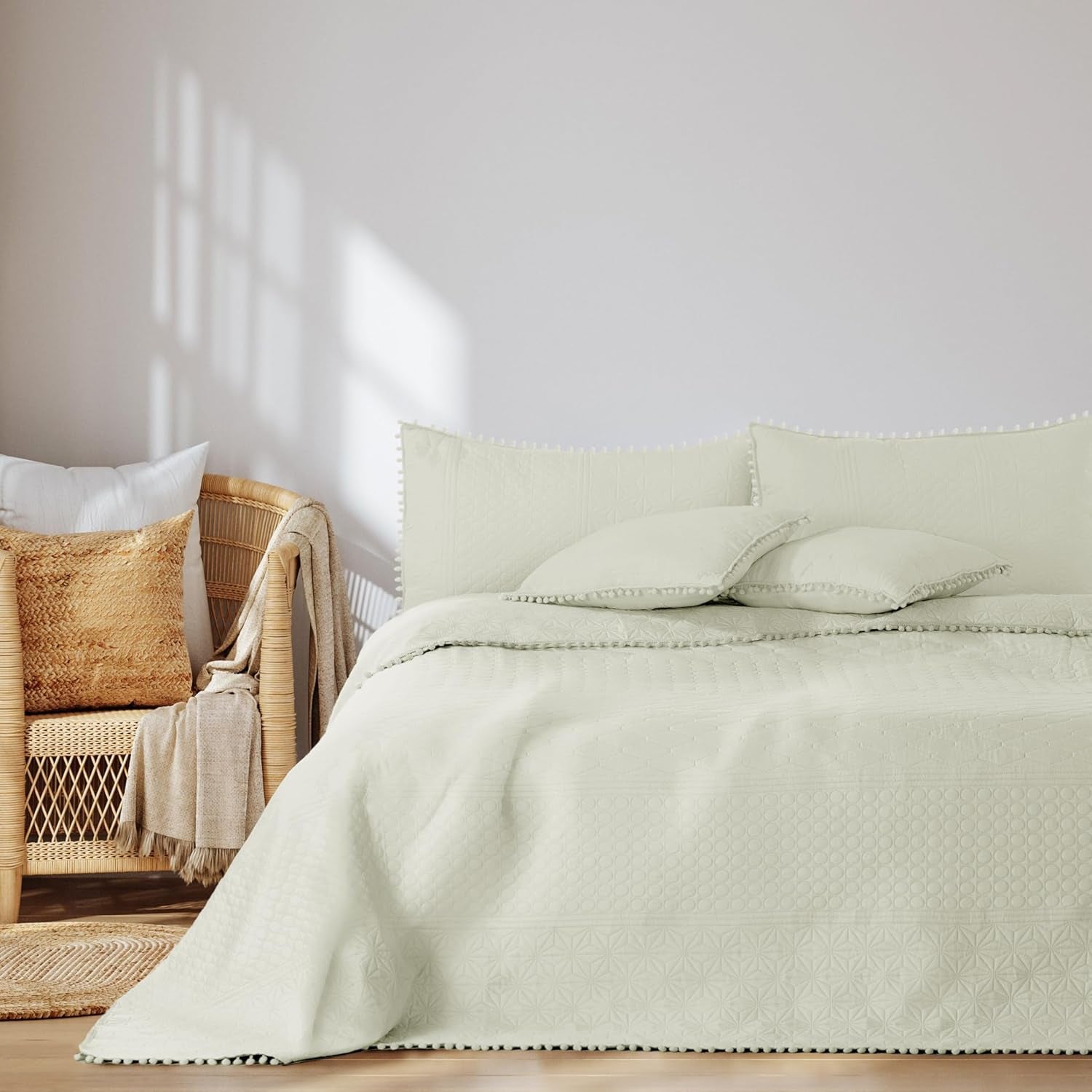 Ameliahome ágytakaró pomponokkal 220X240 cm Kétoldalas ágytakaró Ultrahangos foltvarró poliészter Meadore szürke ágyak és takarók Besuche den AmeliaHome-Store Cream Meadore 240X260 cm