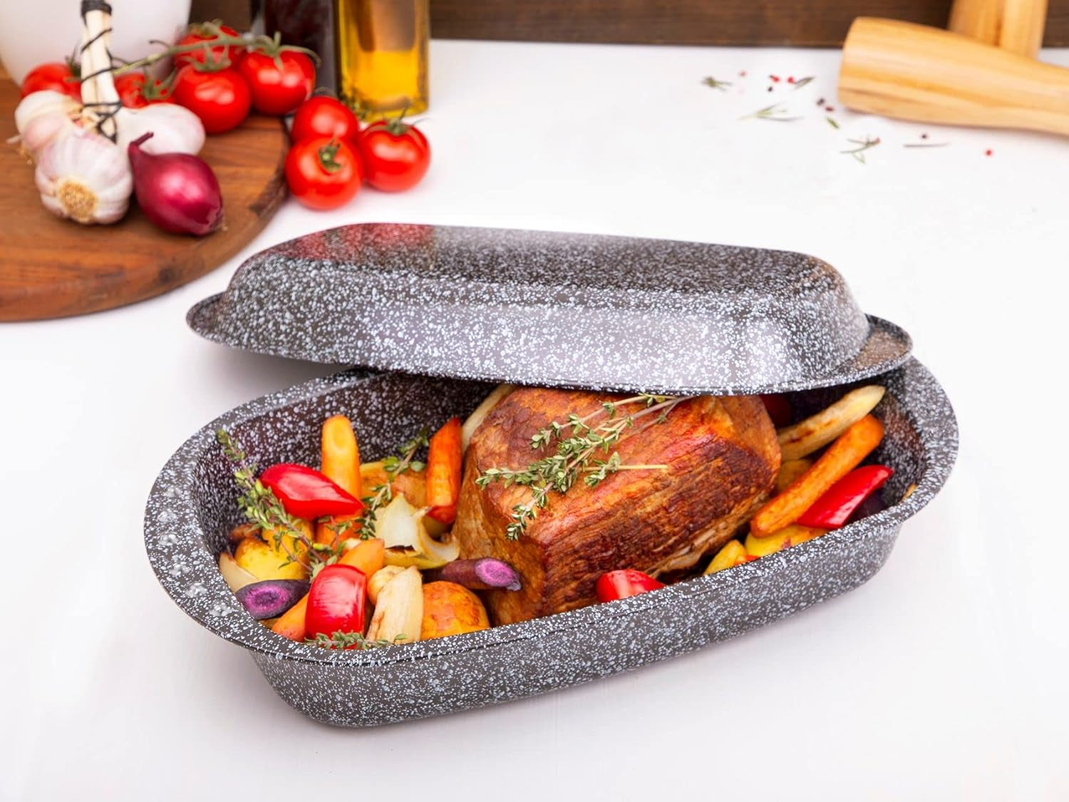 C|H|G Brotback- Und Bratenform Mit Deckel "Granito", Skandia Xtreme Plus: 4-Fach Antihaftbeschichtung in Granitoptik, 37 X 20 X 7 cm, Made in Germany Formák és tálcák sütéshez Naty Shop