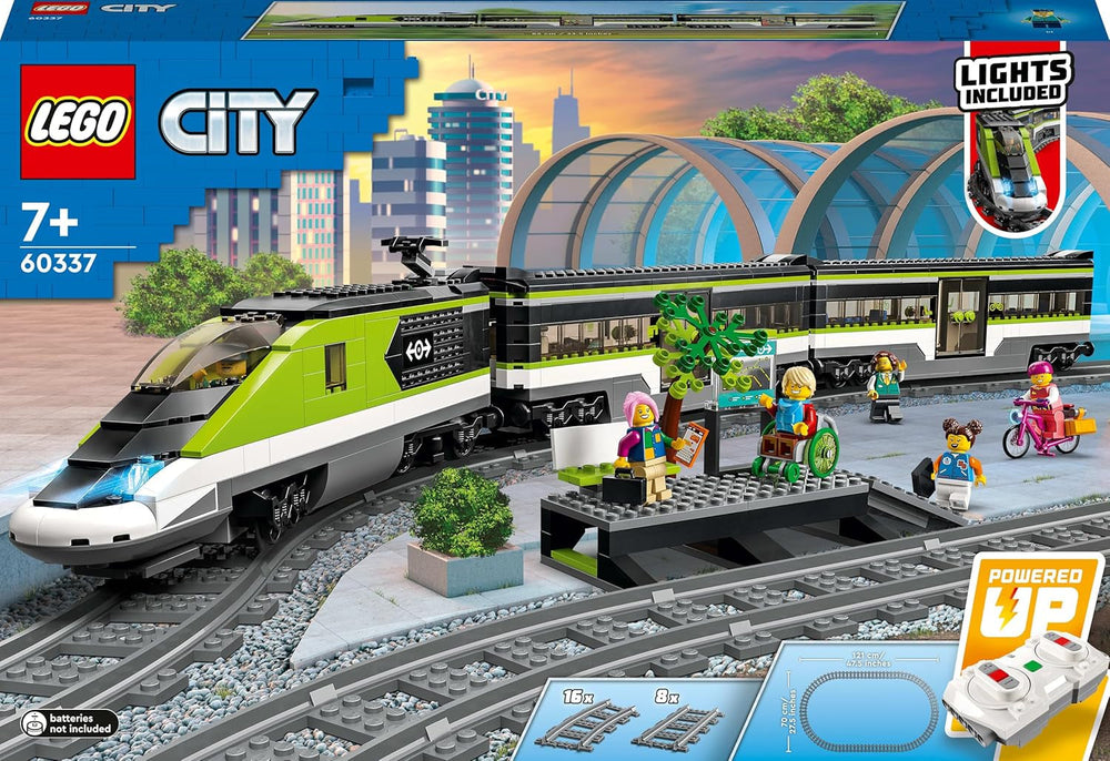 LEGO City Passenger Express vonat, távirányítós vonatkészlet, vasúti játék fényszórókkal, 2 kocsi és 24 sín elem, ajándék gyerekeknek, fiúknak és lányoknak 60337 építőkészletek Besuche den LEGO-Store