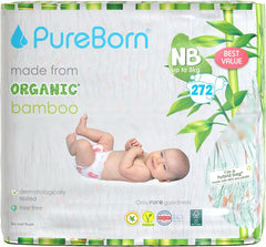 Pureborn Eco organikus bambusz pelenkák, újszülött méretű (5 kg-ig), környezetbarát, hipoallergén, ultrapuha, nedvességjelző, különféle minták, anya és baba bababolt újszülött (272 db)