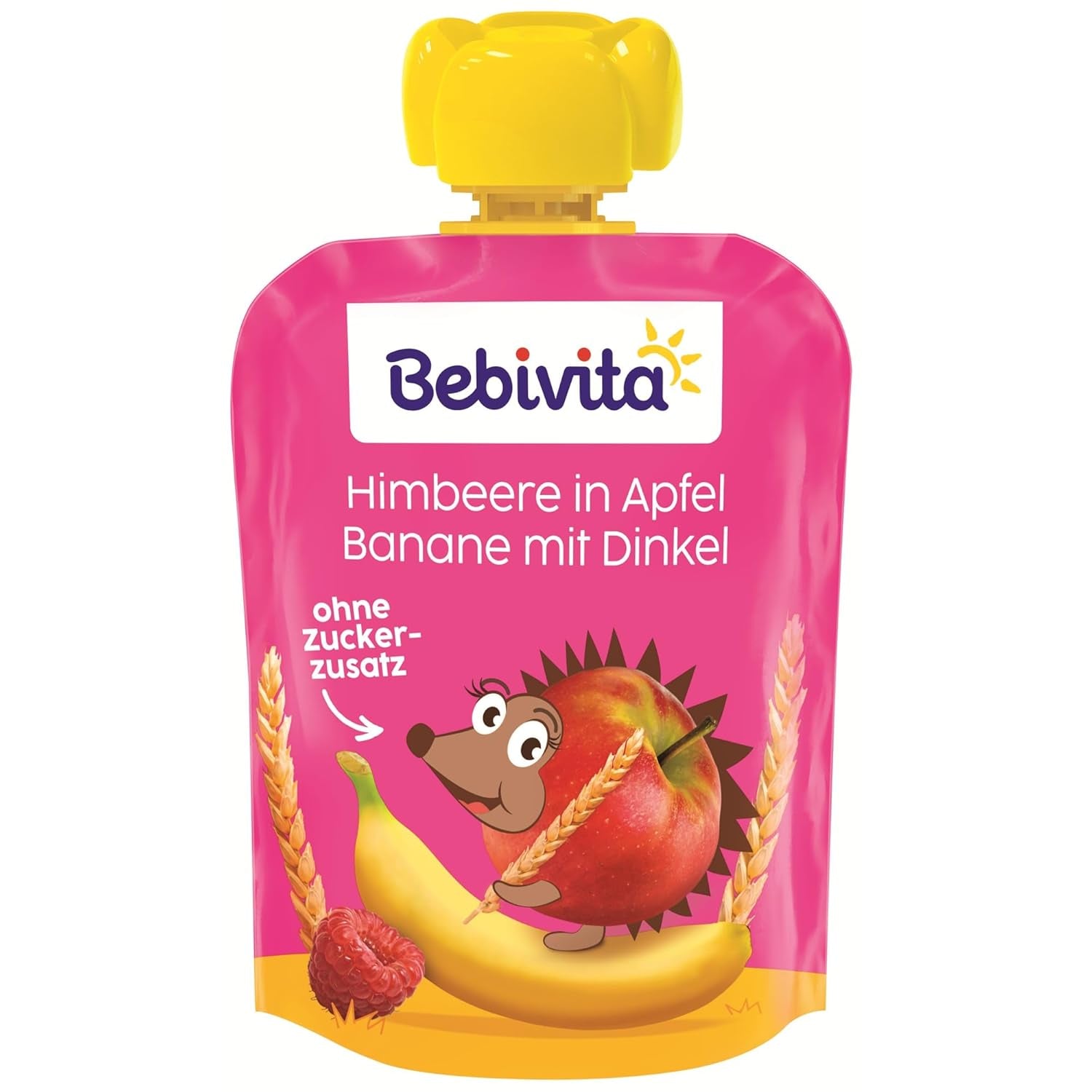 Gyümölcs, málna, alma, banán és tönköly préselhető tasakok - 16 darab (4, 4 x 90 g-os csomag), hozzáadott cukor nélkül, lágy gyümölcsből és egészséges gabonákból készült, ideális elvitelre és saját fogyasztásra