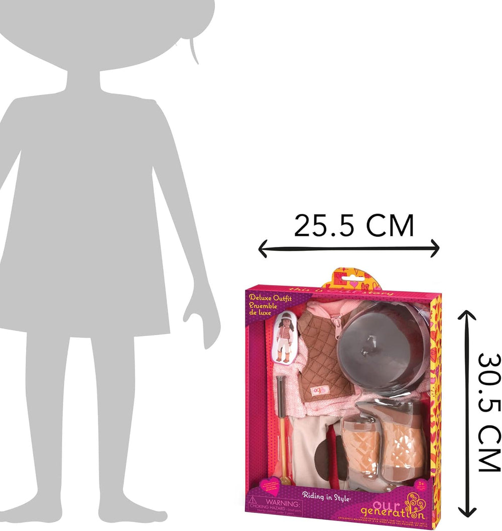 Our Generation - Riding In Style - Reitsport-Outfit - Reitaccessoires - 46 cm Puppenkleidung - Vorgetäuschtes Spiel - Spielzeug für Kinder ab 3 Jahren