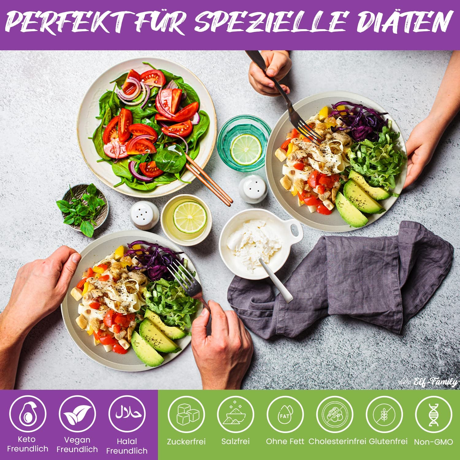 Prémium konjac tészta Thaiföldről, vegán, gluténmentes - 240 g x 6-os csomag (12 csomag), Elf-Family Shirataki tészta, instant tészta, tészta/keto/alacsony szénhidráttartalmú/alacsony kalóriatartalmú/cukormentes - spagetti és fettuccine