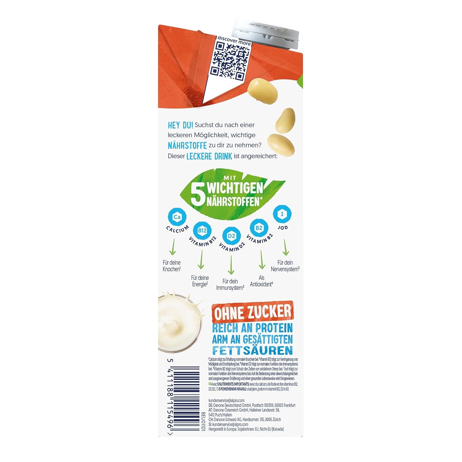 Alpro Sojadrink – Vegan és milchfrei – Von Natur aus laktosefrei und fettarm – Gazdag pflanzlichen Proteinen, inhalált kalcium és vitamin – 8 x 1 l – Haltbar