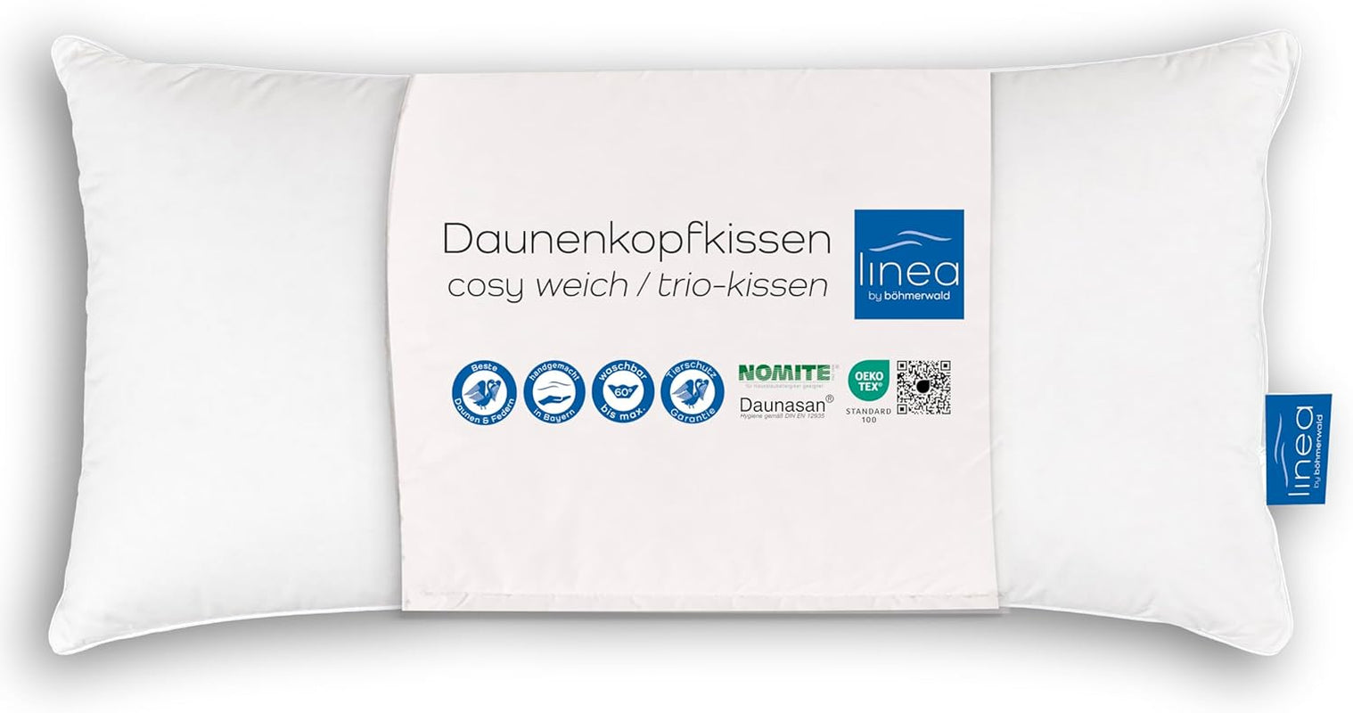 LINEA by Böhmerwald - Cosy - Pernă moale cu 3 camere, 80 X 80, Interior:100% pene, Camere exterioare:90% puf/10% pene, Potrivit pentru alergici, Lavabil până la 60°C, Produs în Germania Perne standard Naty Shop Singur 1 bucată (1 pachet) Confort suport: Soft - 40 X 80 Cm
