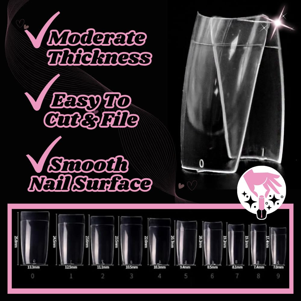 TRIXES 500 bucăți vârfuri pentru unghii cu gel, unghii franțuzești, vârfuri acrilice transparente pentru manichiură DIY, 10 modele diferite