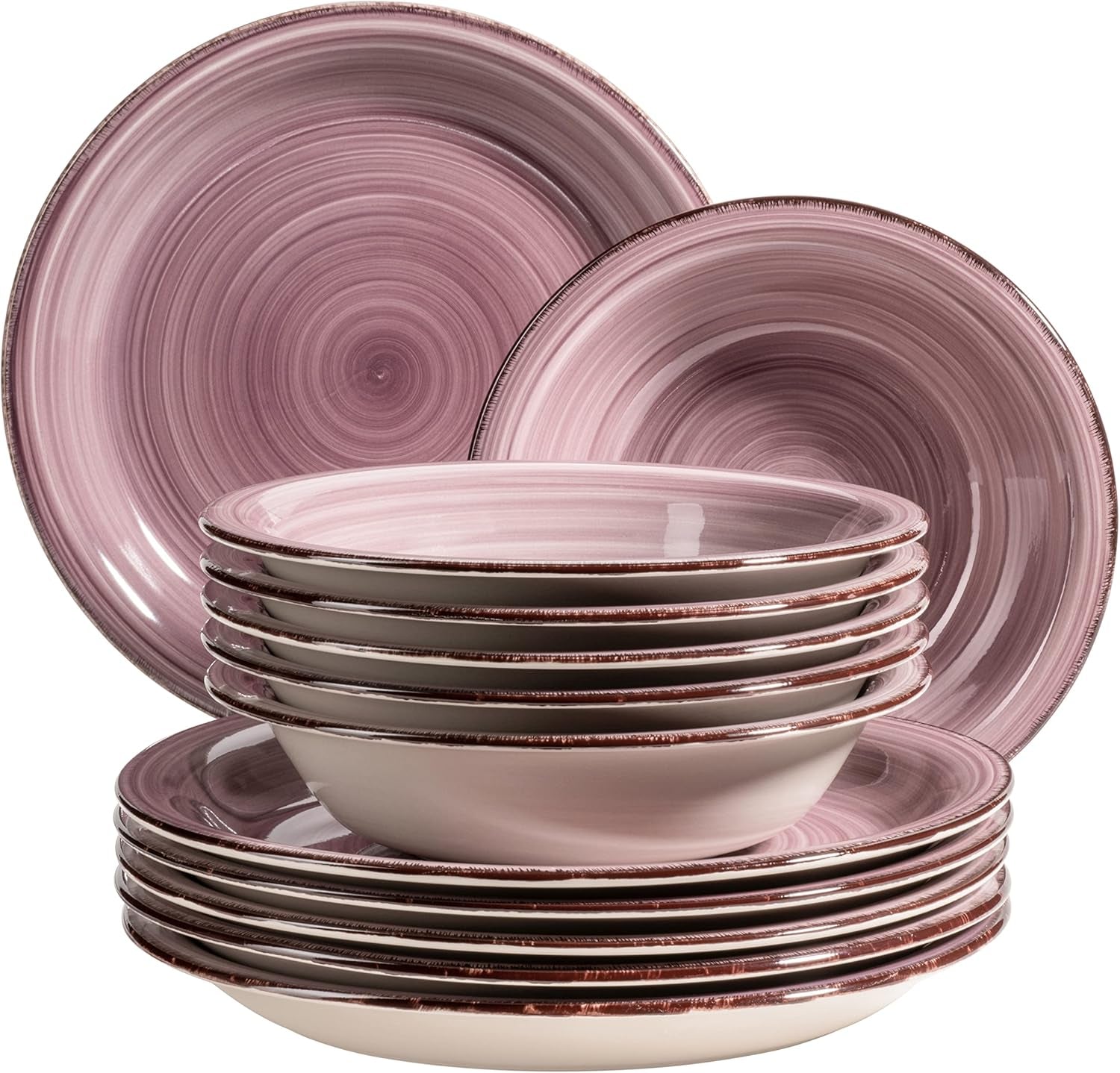 MÄSER 931951 Bel Tempo II, Teller-Set Für 6 Personen Im Modernen Vintage Look, 12-Teiliges Tafelservice, Handbemalt Im Lila Farbton Berry, Steingut Seturi vesela masa Naty Shop Default Title